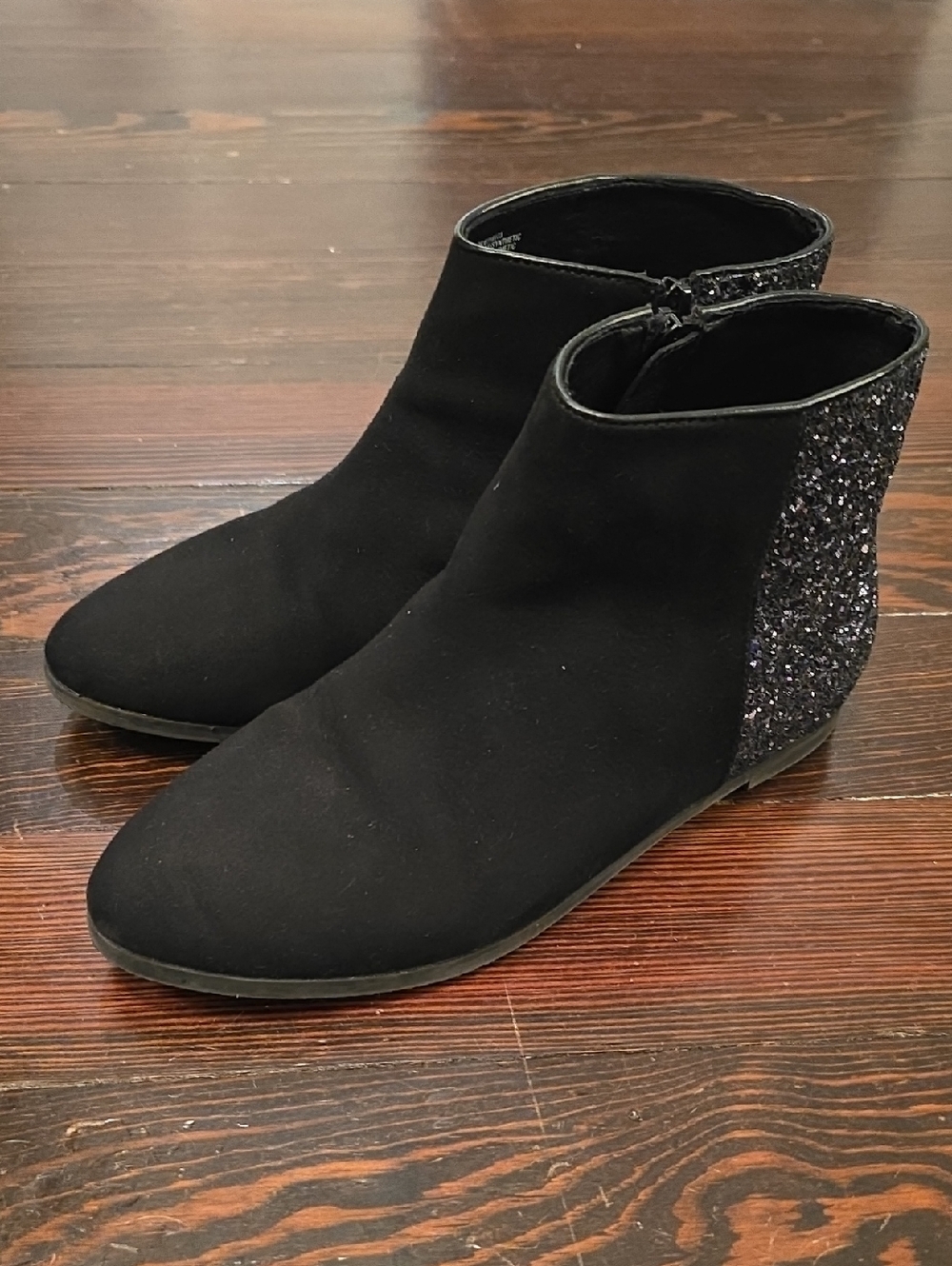 JCrew Black Ankle Boots with Glitter Heel Accent